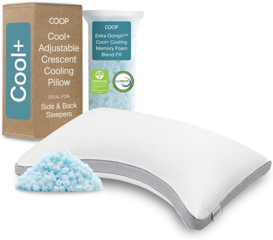 Coop Home Goods Cool+ Crescent Adjustable Pillow, Queen Size Plus...