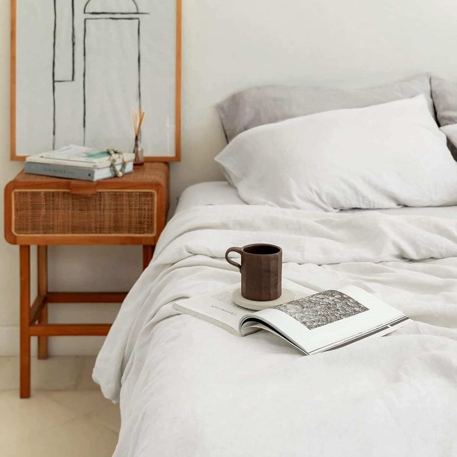 Baloo Pure French Linen Sheets - White Sheet Set (Queen) - Soft,...