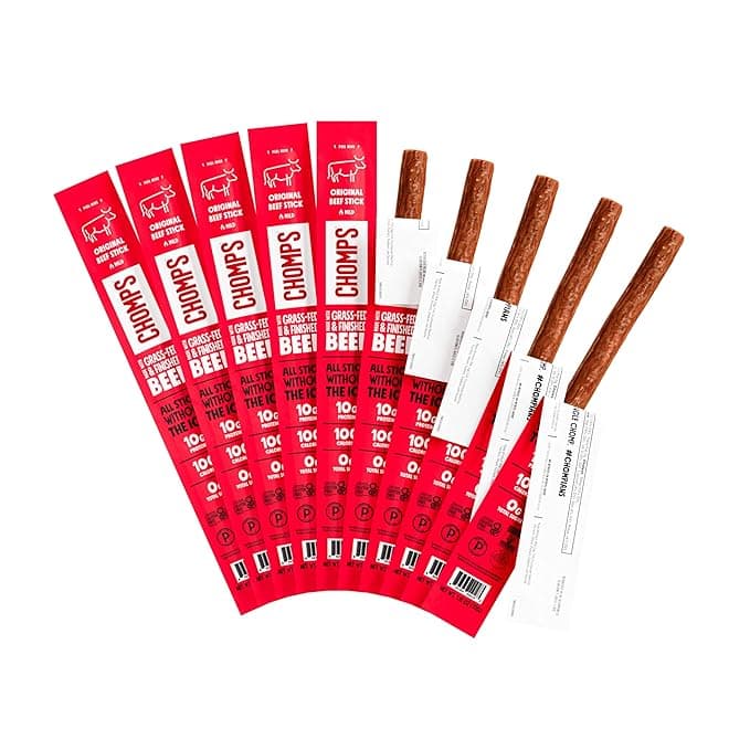 Chomps Grass-Fed and Finished Original Beef Jerky Snack Sticks