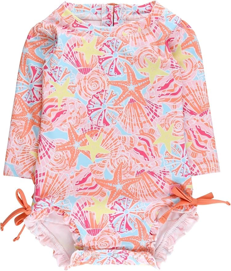 RuffleButts Baby Girls UPF 50+ Sun Protection Floral Printed Long...