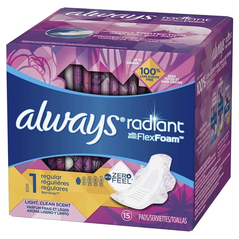 Always Radiant Regular Pads with Wings, Scented