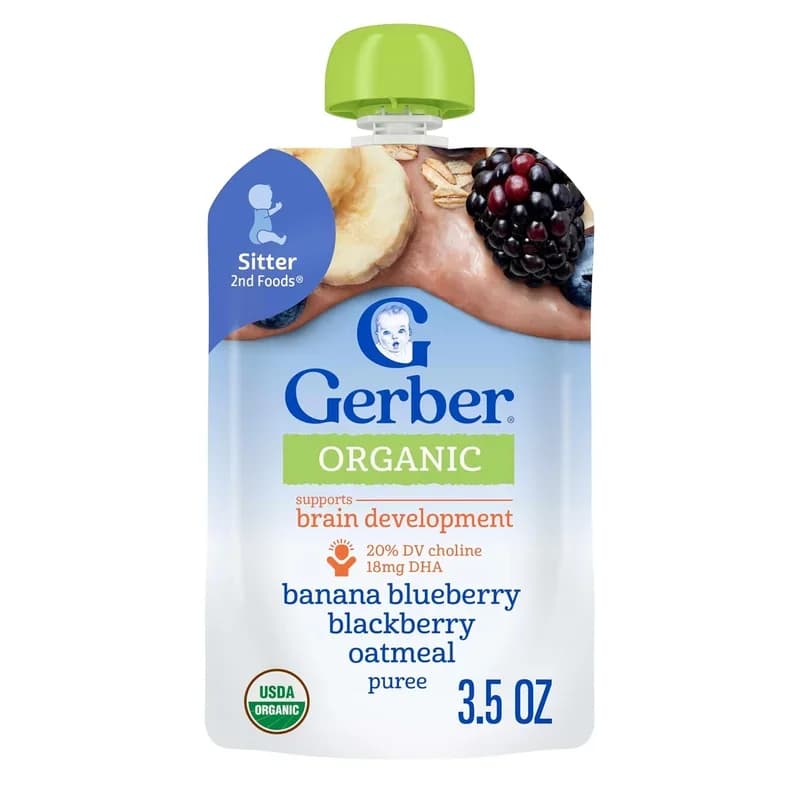 Gerber Stage 2 Organic Banana Blueberry Blackberry Oatmeal pouch