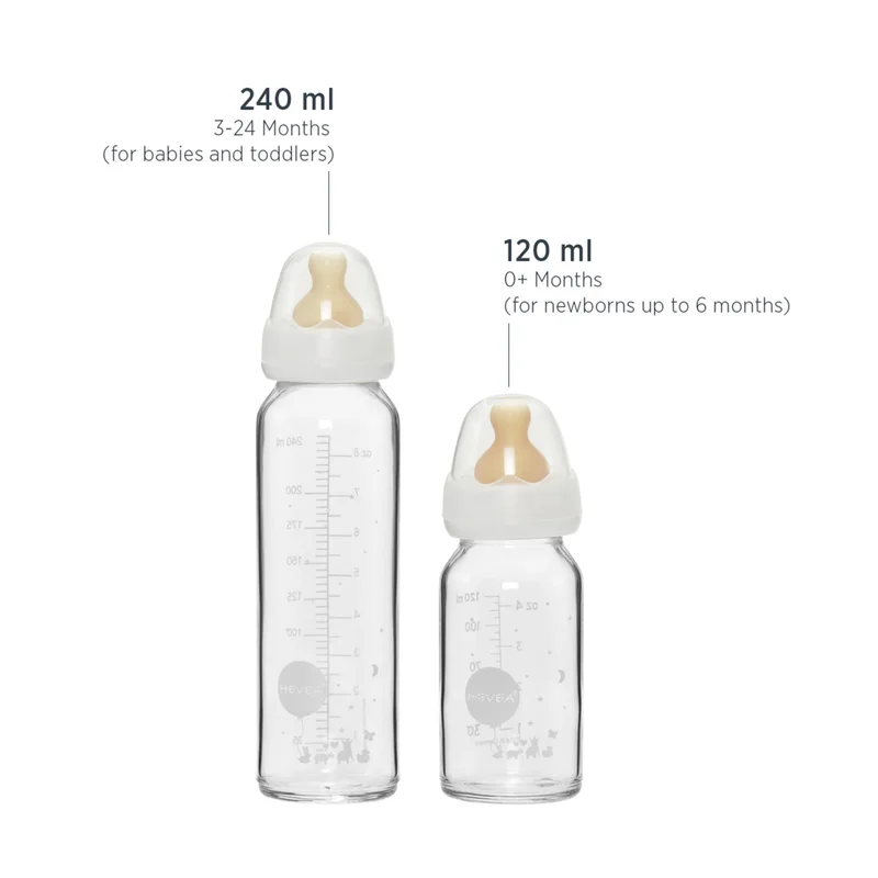 Hevea Glass Baby Bottle with Natural Rubber